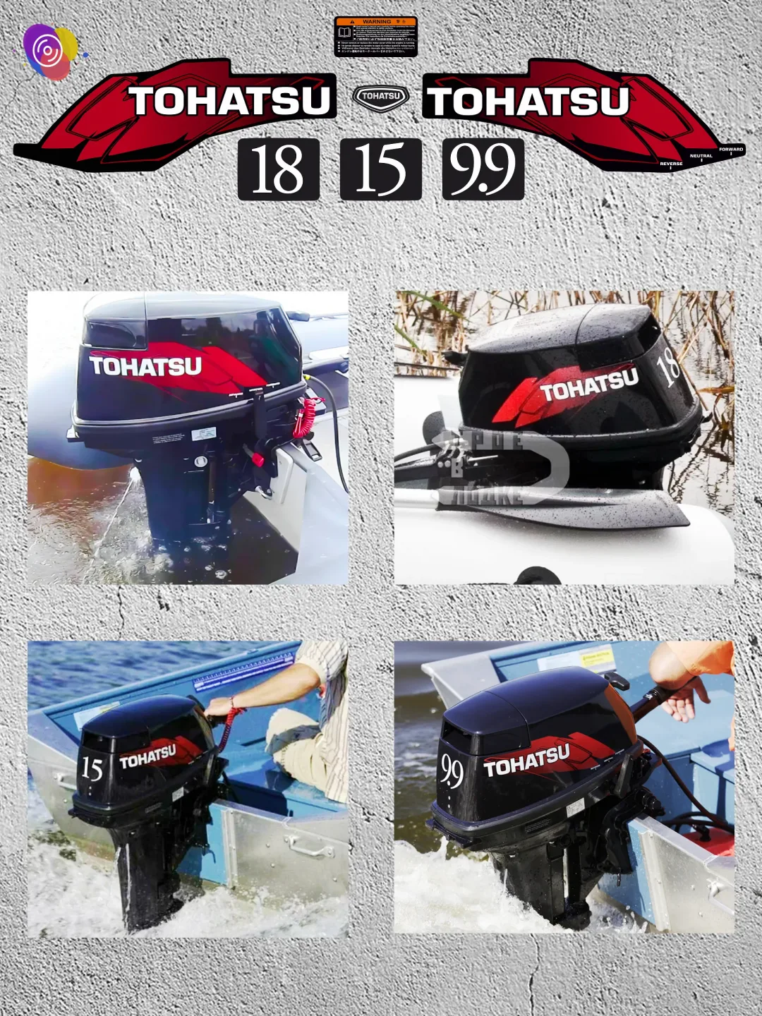 Наклейки на лодочный мотор TOHATSU 9.9, 15, 18 — комплект — изображение 3