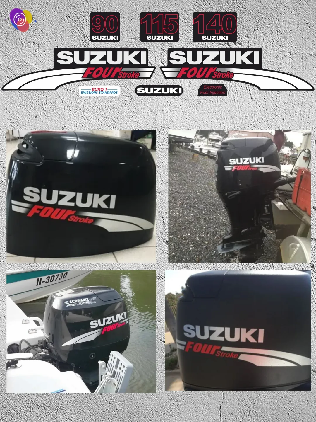 Наклейки на лодочный мотор SUZUKI 90, 115, 140 — комплект — изображение 3