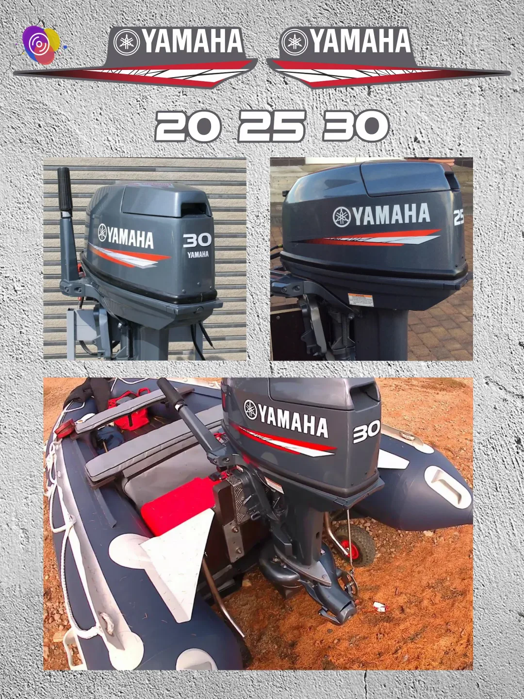 Наклейки на лодочный мотор YAMAHA 20, 25, 30 В2 — комплект — изображение 3