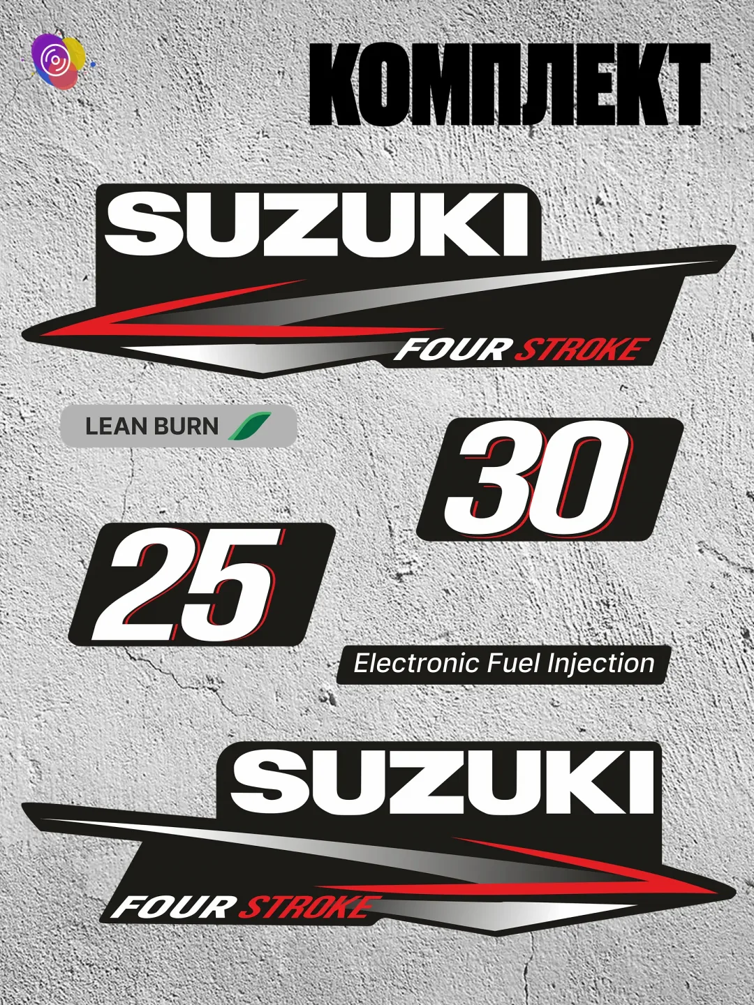 Наклейки на лодочный мотор SUZUKI 25, 30 — комплект — изображение 2