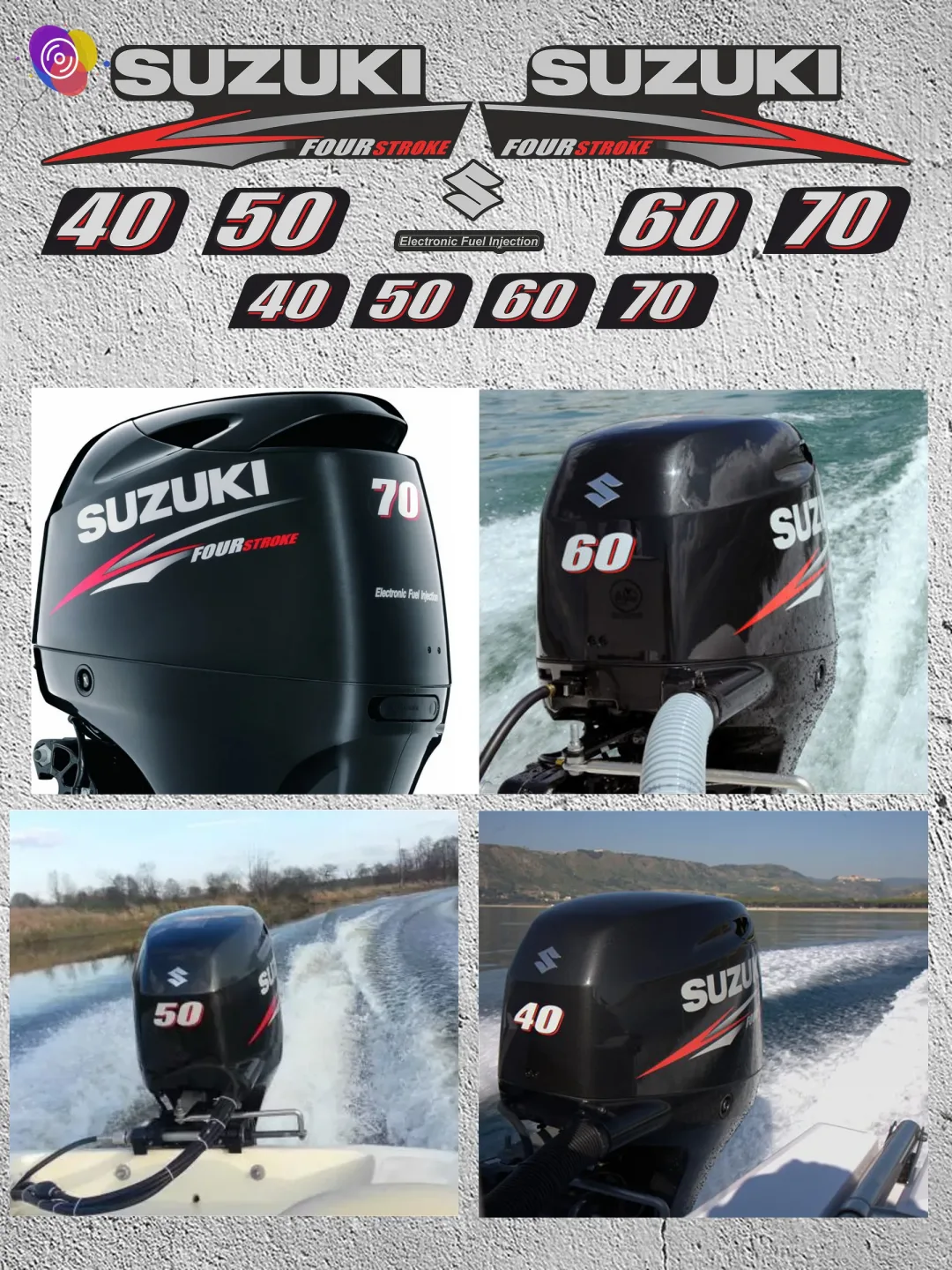 Наклейки на лодочный мотор SUZUKI 40, 50, 60, 70 — комплект — изображение 3